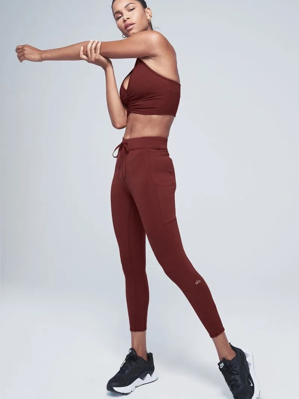 ALO Yoga Women's Maroon Drawstring High-Rise Leggings